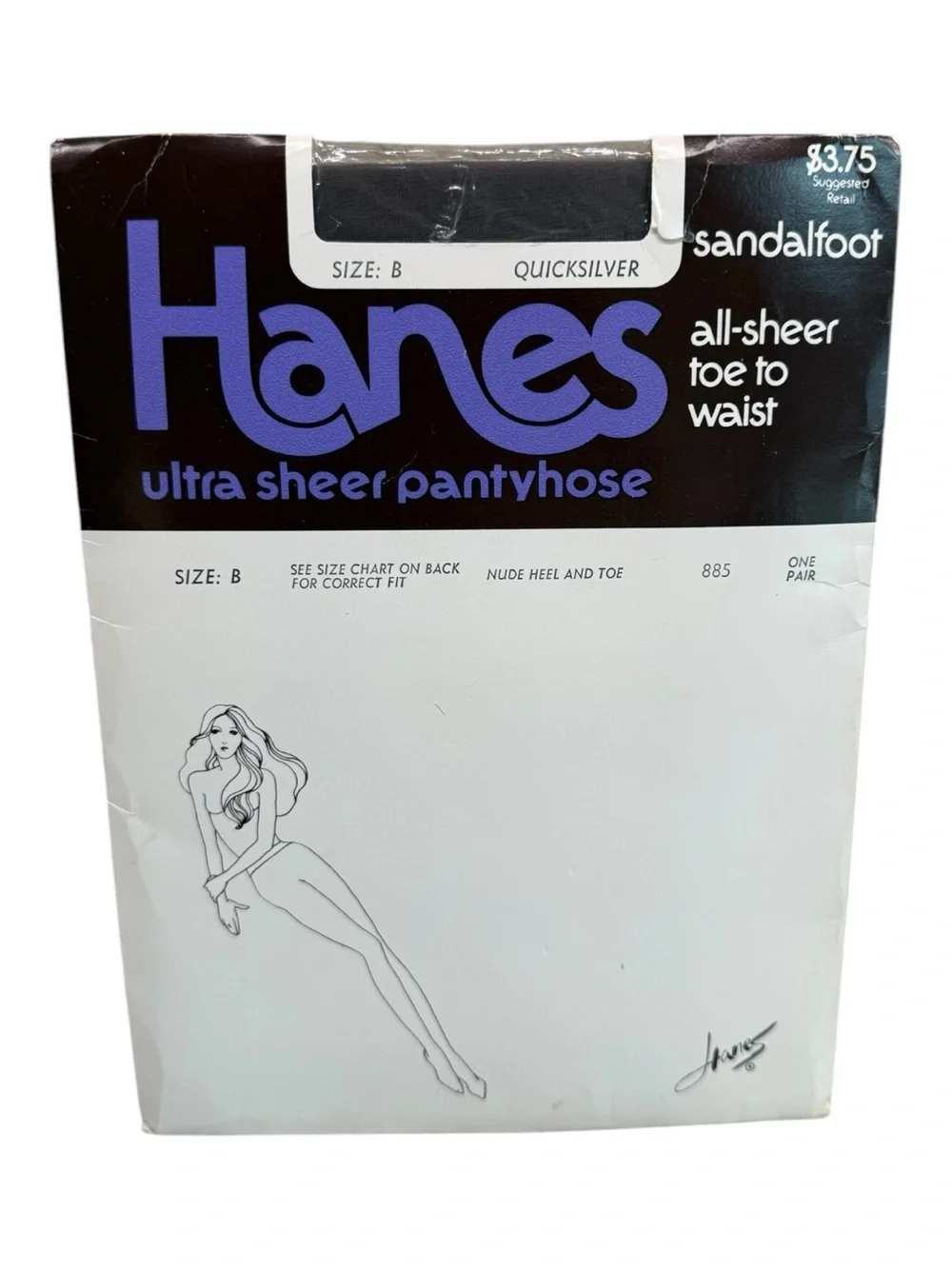 1982 Hanes Ultra Sheer Pantyhose Sheer To Waist Style 885 Size B Quicksilver